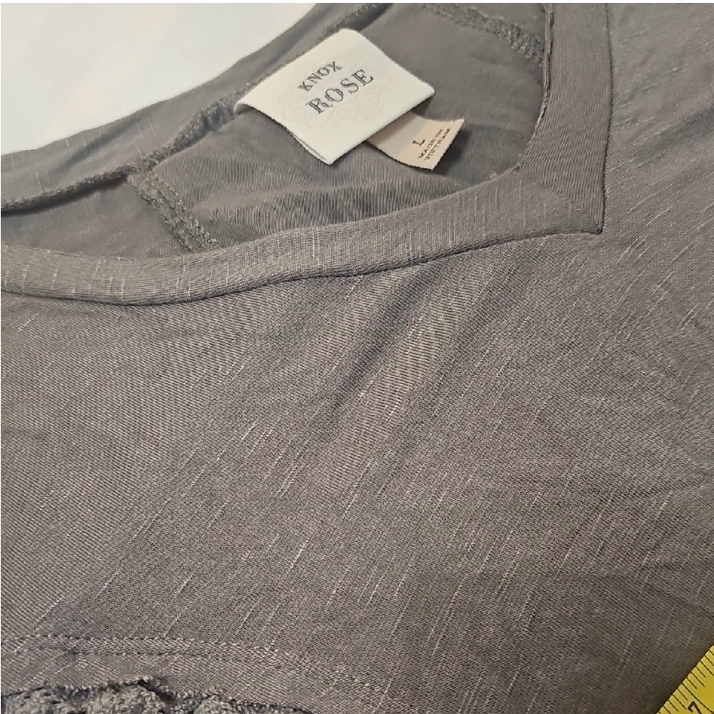 Knox Rose Gray Lace Tie back Short Sleeve Shirt Women’s L EUC - Picture 8 of 9